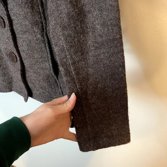 Cynthia Rowley 100% Boiled Wool Brown Sweater w/ Fringe Neckline SZ Large - Picture 7 of 10